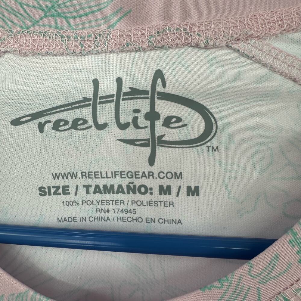 Reel Life size Medium long sleeve outdoor sun boat shirt pink green floral - Picture 5 of 6